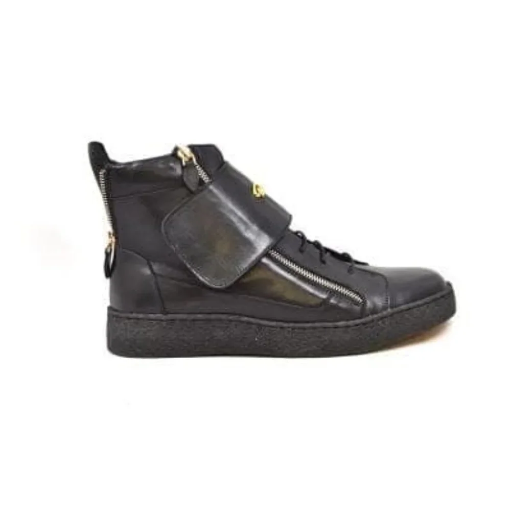 British Walkers Empire Men's Black Leather Crepe Sole High Tops - Picture 3 of 9